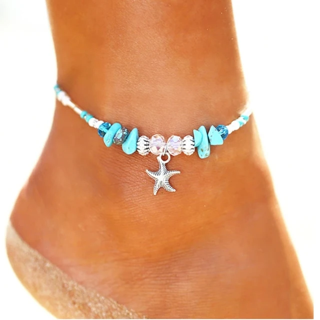 

Wholesale New Handmade Shell Beads Chain Anklet Bohemian Beach Starfish Pendant Anklets For Women, Blue