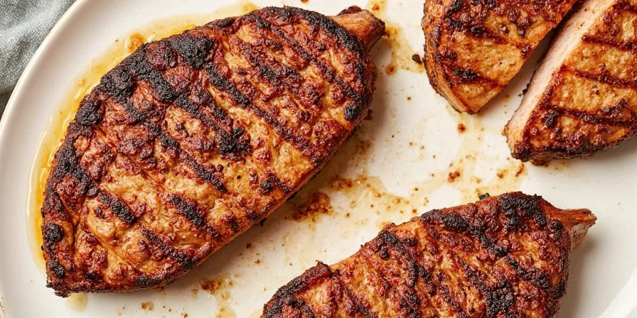 Chimichurri dry rub on grilled pork chops