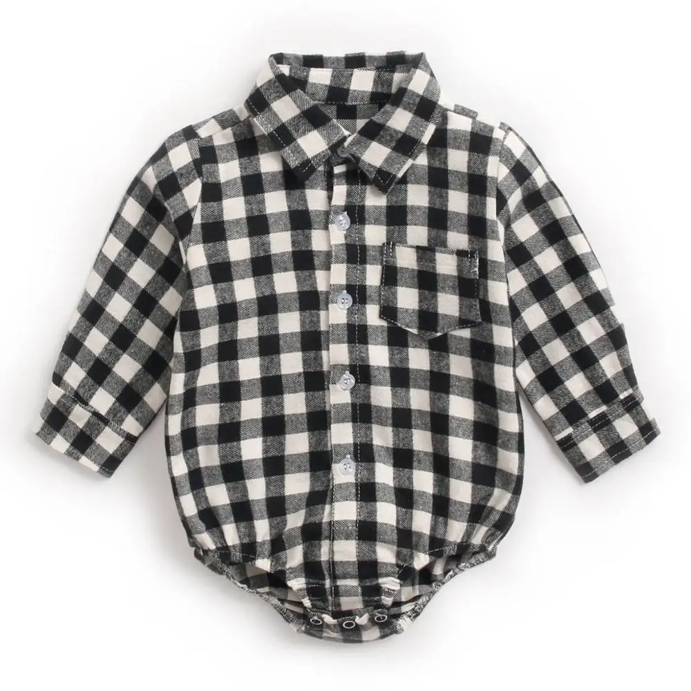 

163 Newborn Infant Spring Baby Girls Boy Clothing Long Sleeve Shirt Clothes Newborn plaid rompers One Pieces Jumpsuit Bodysuit