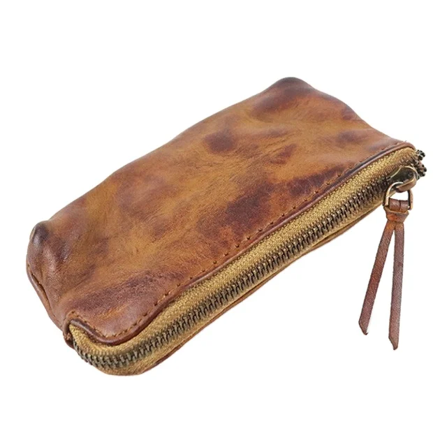 

Amazon's new vegetable tanned leather wash color old retro European style simple long coin wallet