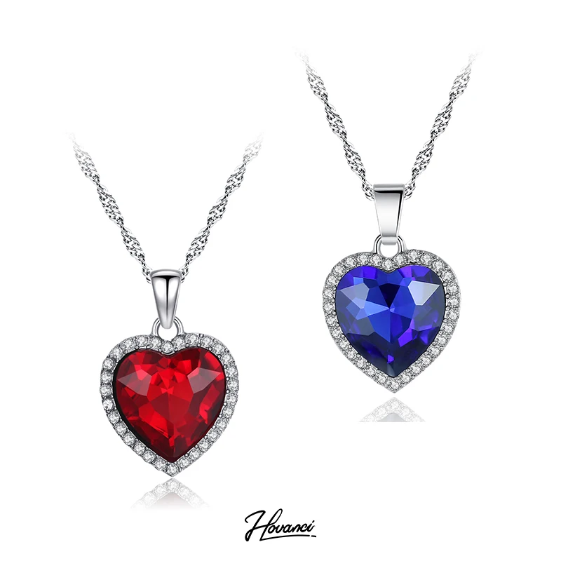 

HOVANCI Mother's Day Gift Titanic Heart of The Ocean Necklace Silver Chain Jewelry Sapphire Crystal Blue Heart Pendant Necklaces