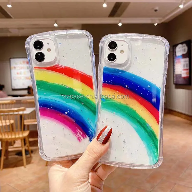 

Free Sample Colours Rainbow Transparent Acrylic Glue Printing Cell Mobile Phone Back Cover Case For Huawei P40 P30 Lite E Pro