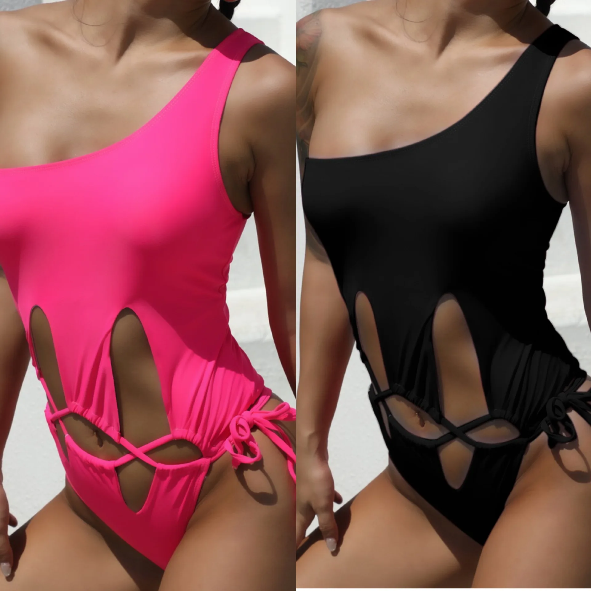 

Hot Sexy Summer 2021 New Arrivals Halter Hollow Out Solid Pleated Sexy Swimsuit for Women One Piece Hot Thong Swimsuit, Picture