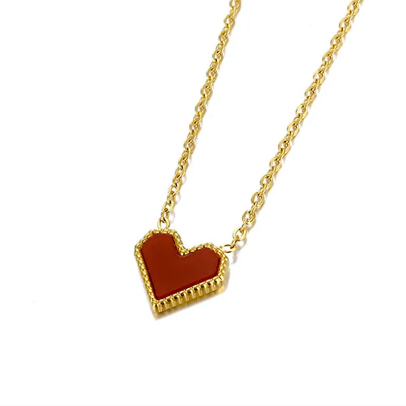 

MICCI Red Simple Love Peach Non Fading Stainless steel French Style Red Heart Necklace