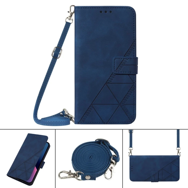 

Good Price Bulk Stock Crossbody 3D Embossed Flip Leather Phone Case For iPhone 13 mini(Blue)