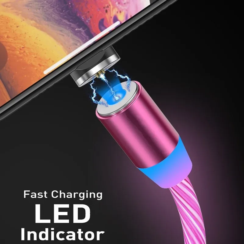 
Factory mobile phone lighting 3 in 1 led flowing light type c micro fast magnetic charging usb data cable 