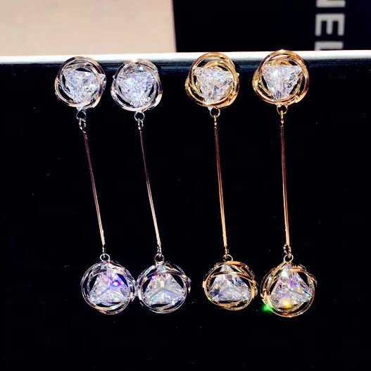 

Exaggerated Long Dangle Earrings Fashion Jewelry Super Flash Zircon Gold Color Earrings For Women, Picture