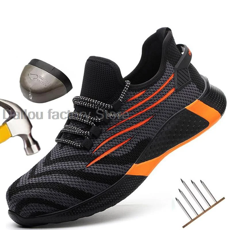 

Safety Shoes Men Puncture-Proof Work Sneakers Men Steel Toe Shoes Work Boots Indestructible Safety Boots Male Shoes 2021, Black,blue,red