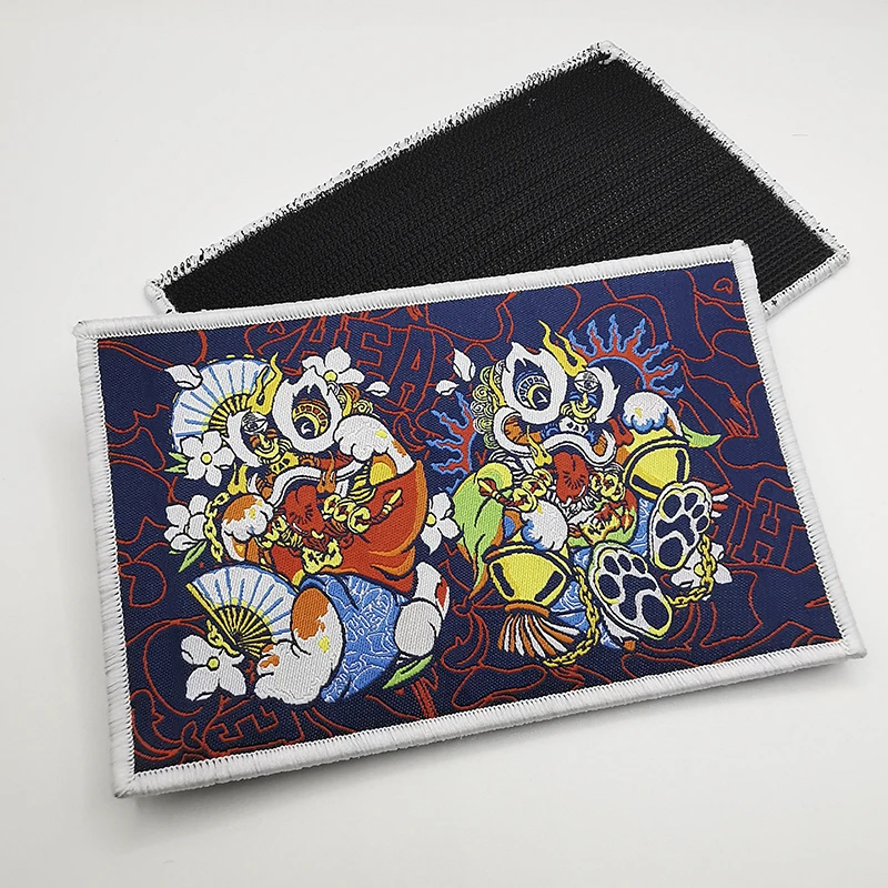 
Accessories factory custom high-latitude dense lion dance pattern hook woven patch label 