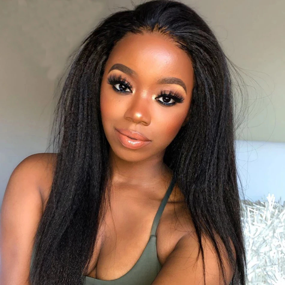 

13x6 Transparent Part Lace Human Hair Wigs Kinky Straight Lace Front Human Wig Brazilian Remy Hair 150% DensityFor Black Women, Natural color
