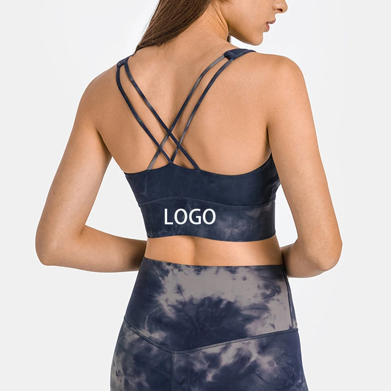 

Wholesale Custom Logo Womens Tie Dye Yoga Sports Bra Push Up Elastic Fitness Cross Back Crop Tops Outfit Exercise Training Bra