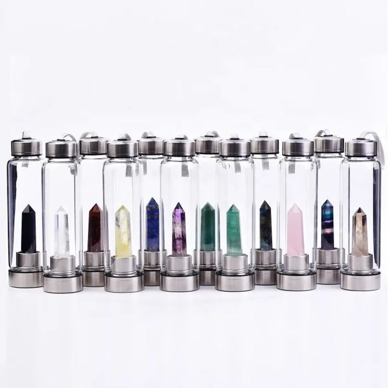 

Eco Friendly Crystal Infused Glass Water Bottle Natural Healing Gem Diamond Water Bottles crystal bottle