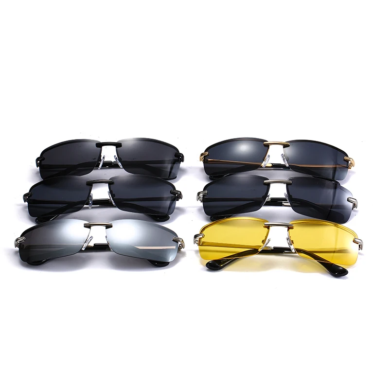 

Stock uv400 Fashion glasses Metal frameless Polarized lens High Quality Sunglasses for Men