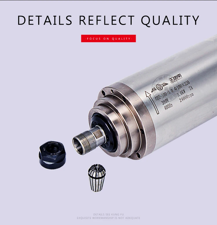 100mm diameter 3kw  water cooled spindle motor  with collect ER20 for cnc router