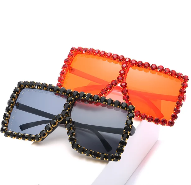 

2020 Fashion hot sales luxury colourful crystal square women sunglasses diamond shade, As picture
