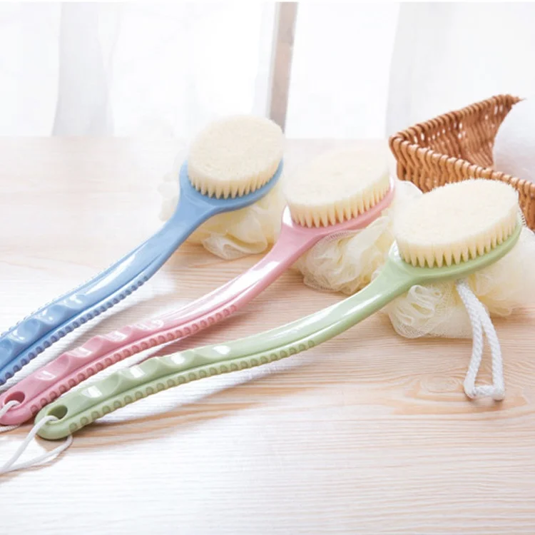 

Hot Selling Shower Body Brush Long Handle Bath Brush Loofah Sponge 2 in 1Handheld on a Stick for Body