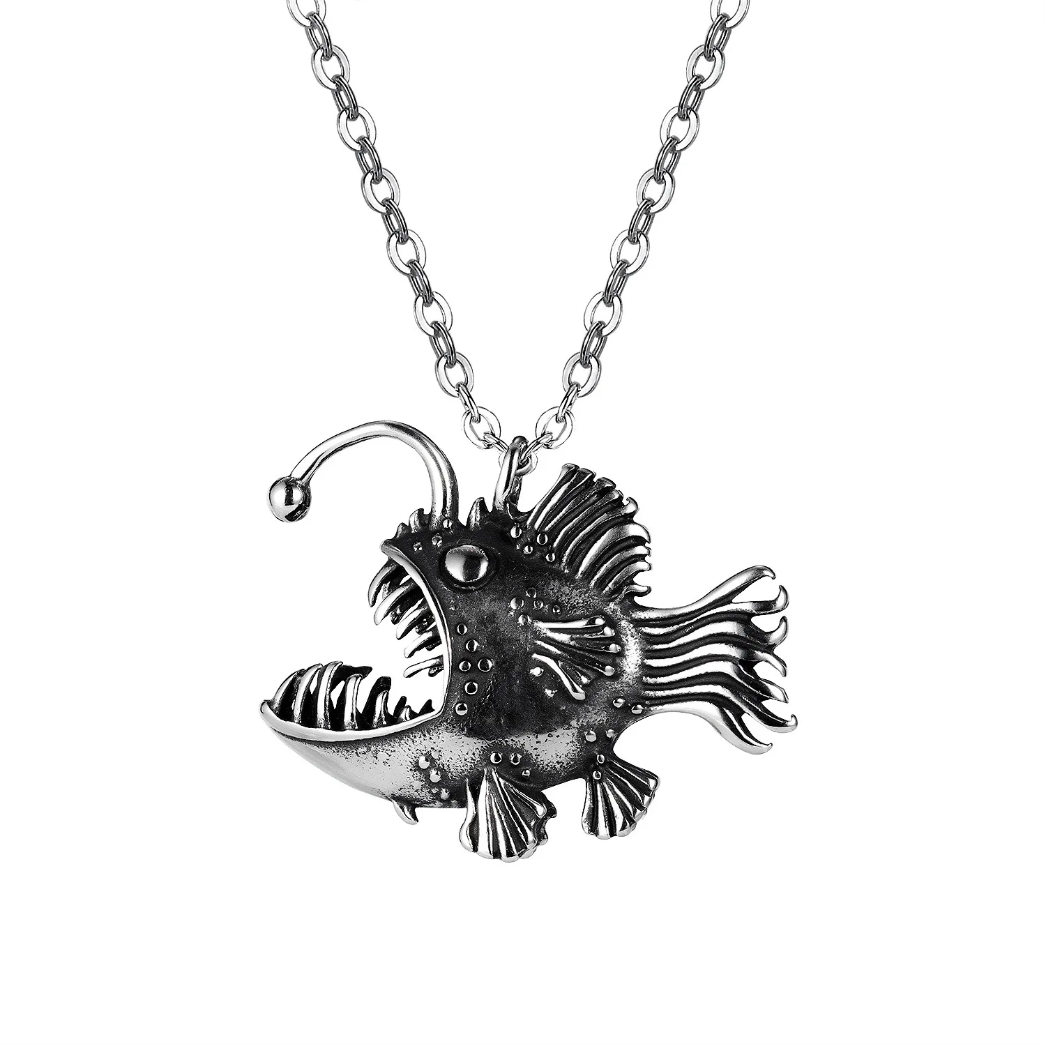 

Lantern Fish Vintage Trendy Fashion Jewelry Hiphop Silver Men Necklace Beaded Chain Stainless Steel Necklace