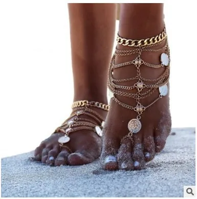 

Hot Barefoot Sandals Foot Chain Jewelry Coin Anklet Bracelet for Women