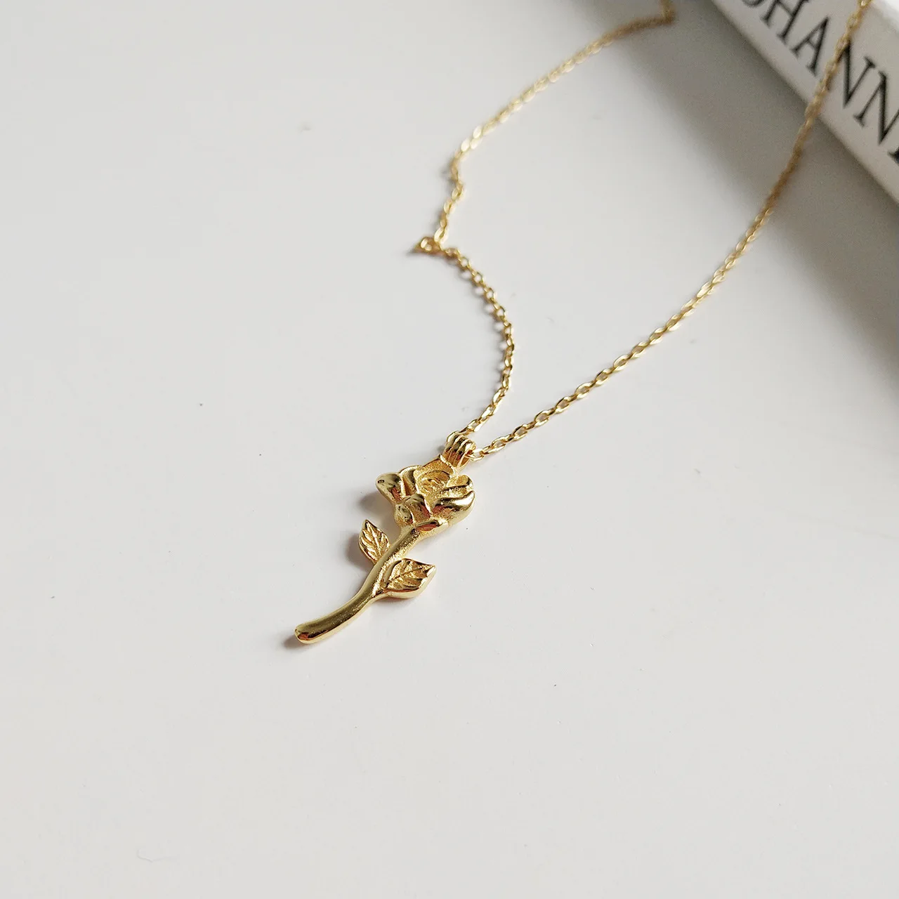 

18K Gold Plated Women's Gift S925 Sterling Silver Rose Pendant Necklace
