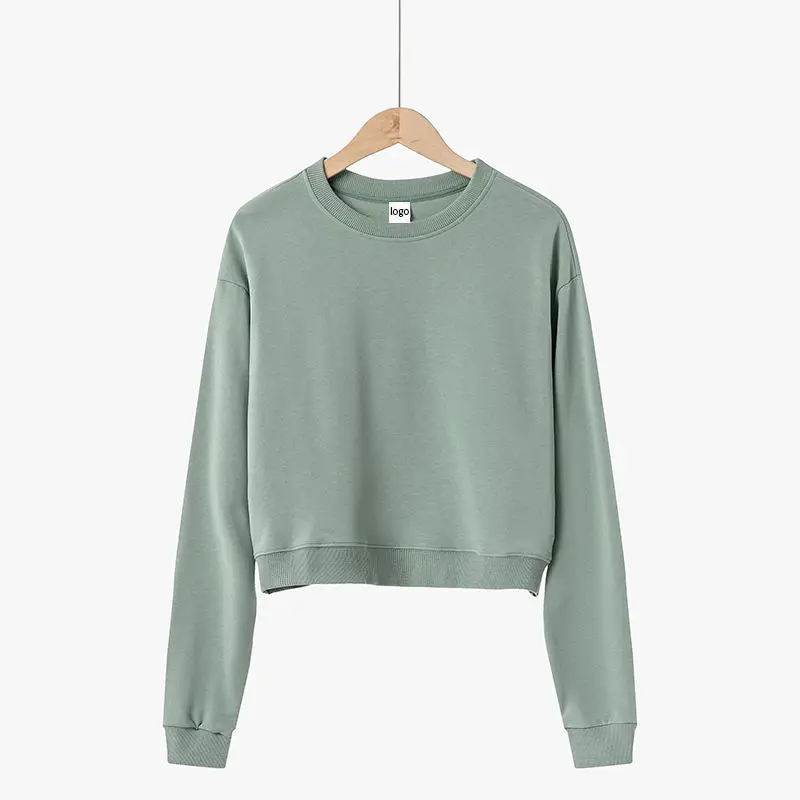 

HD830 wholesale Custom green crop sweaters plain brown ladies cropped pullover shirts hoodies crop top crewneck sweatshirts for