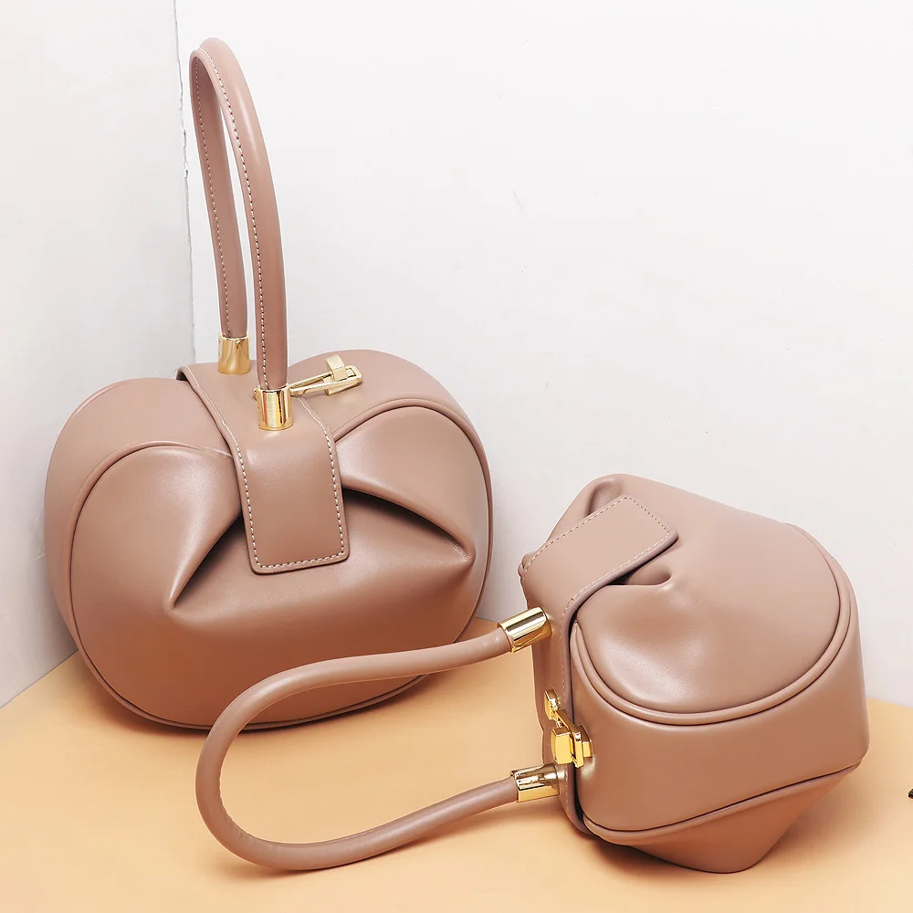 

Elegant Leather Women Solid Dumpling Bag Top-handle Bags Vintage Fashion Shape Tote Bags