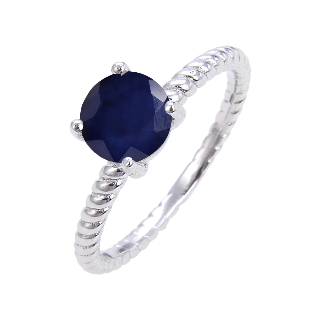 

Abiding Jewelry Fashion Classic 925 Sterling Silver Ring with Blue Sapphire Gemstone 4 Prong Solitaire Twist Ring