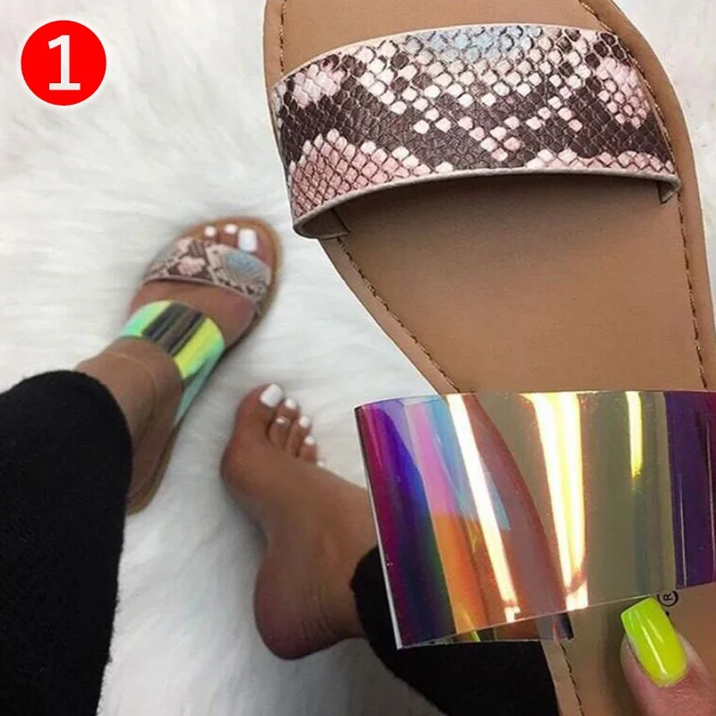 

Fashion Ladies Soft PVC snake skin and Leopard print sole Clear Transparent Flat Jelly Sandals shoes