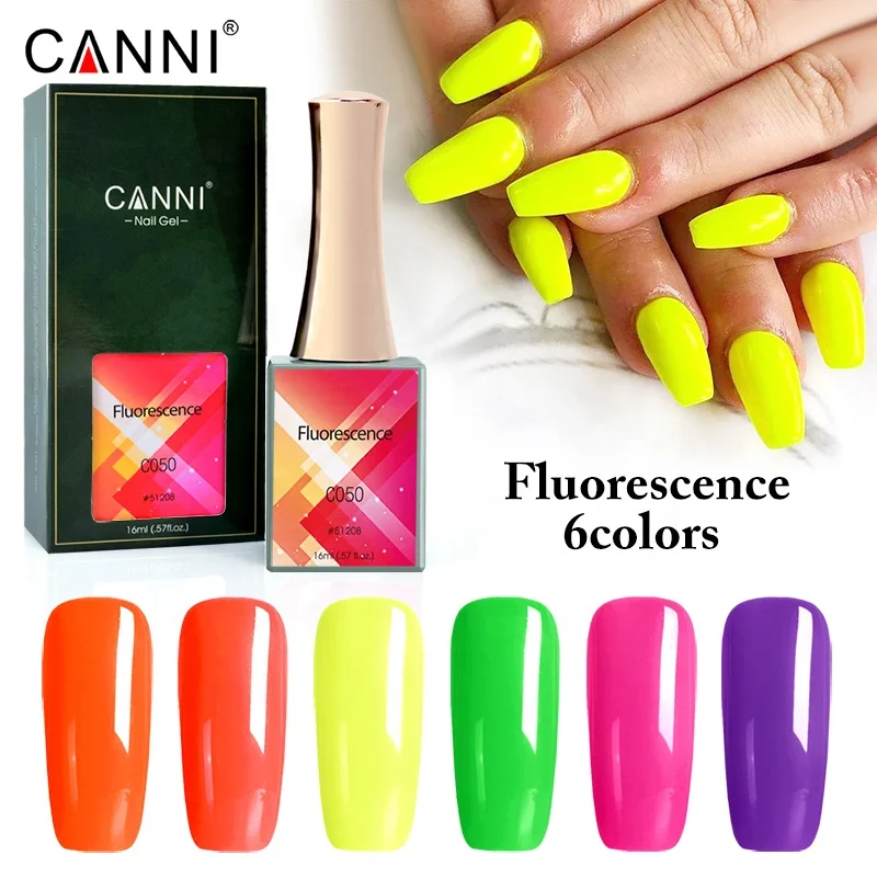 

CANNI Hot Sale Summer Color Fluorescence Series 16ml Neon Gel Paint UV Soak Off Gel Polish Nail Enamel, 6 colors