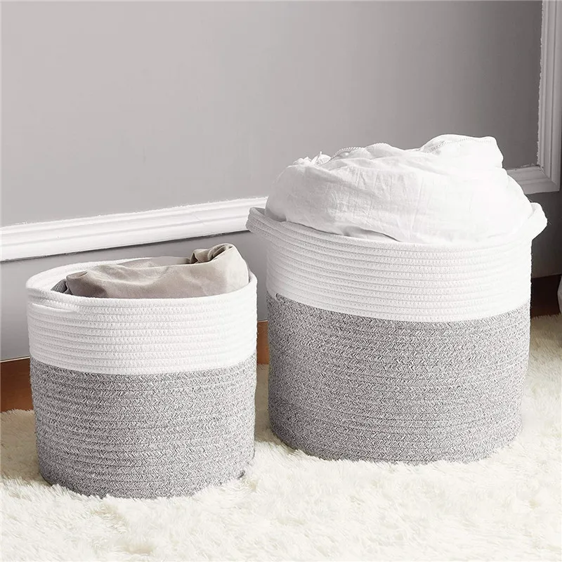 

Cotton Rope Toy Laundry Basket Blanket Storage Woven Basket, 4 colors