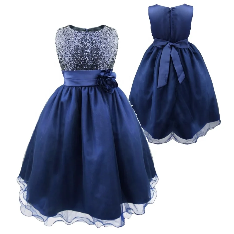 

Girl Blue Sequined sleeveles Flower Wedding Pageant Prom Ball Dress