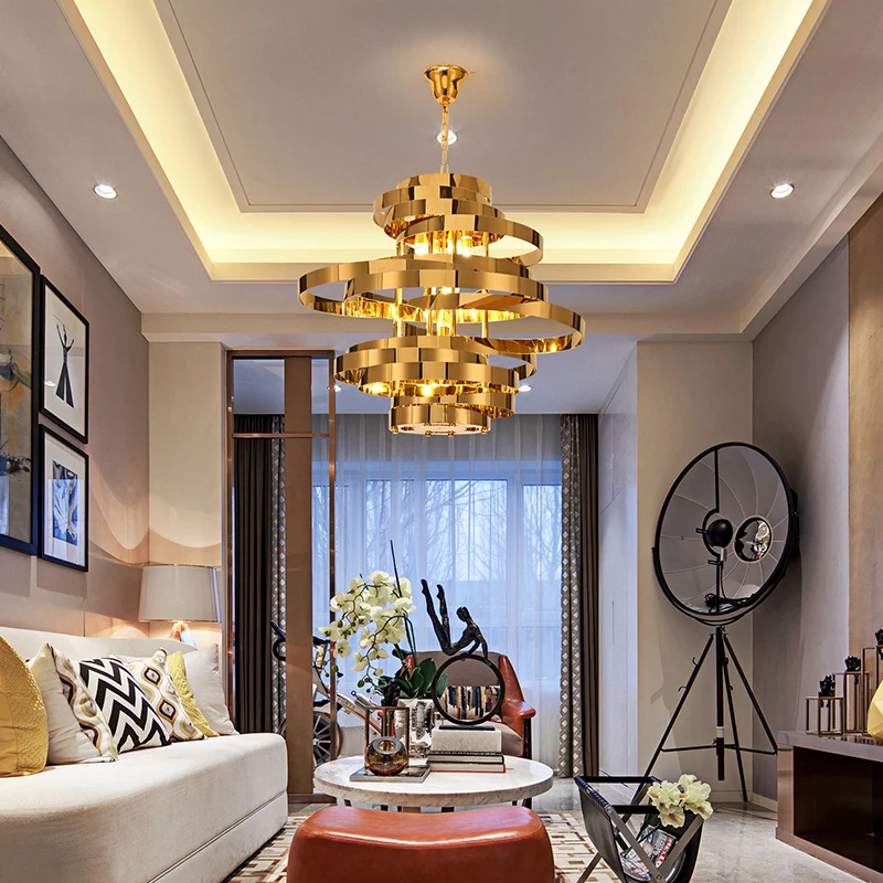 Post Simple Luxury Chandelier  Shiny Gold Metal Light Chandelier modern pendant light led for Villa Hotel Living room