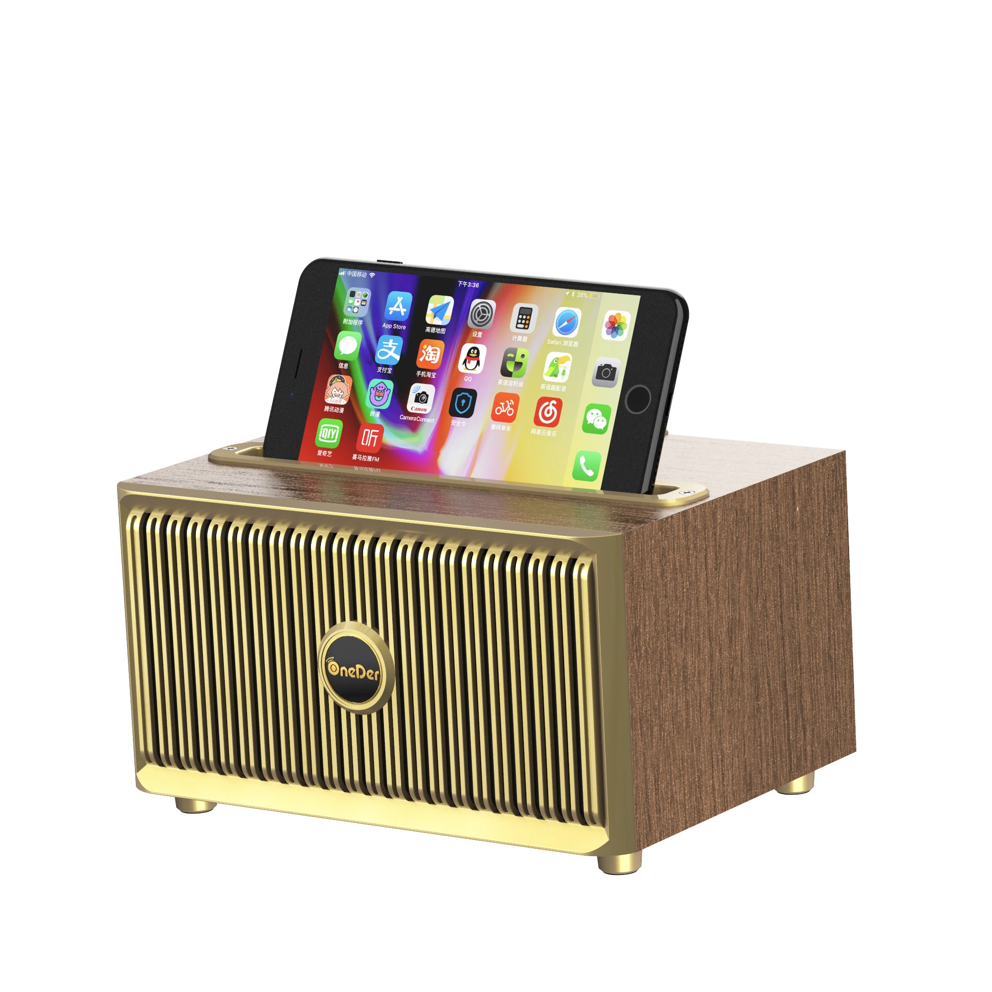 

2020 Amazon Best Sellers Portable Horn Subwoofer Speaker OneDer V6 BT Wooden Speaker, Brown