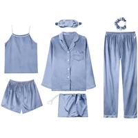 

Women's Satin Pajamas 7 Pieces Sets Solid Lingerie Homewear Sleepwear Pj Spring Autumn Pyjamas Seven-piece set