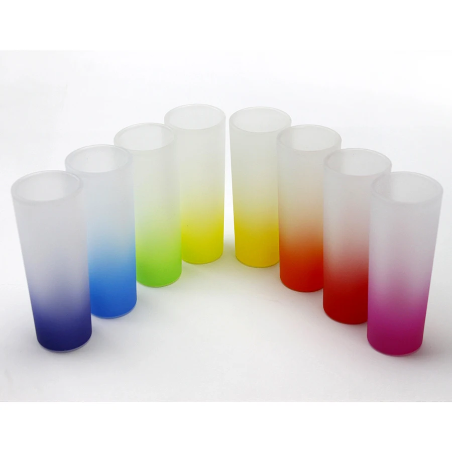 

Colorful Bottom Drinking Frosted Glass Cup Sublimation Blank Shot Glasses Gradient 3oz CLASSIC Party Beer Mugs HANDGRIP Rainbow