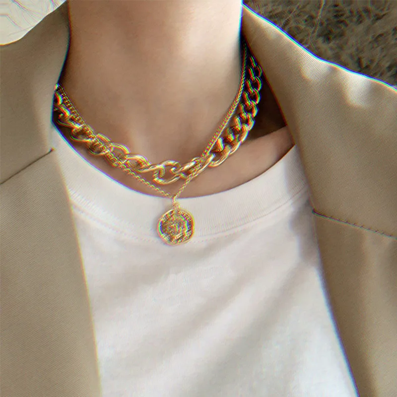 

Vintage Multi-layer Coin Chain Choker Necklace For Women Gold Silver Color Fashion Portrait Chunky Chain Necklaces Jewelry, Golden,,silver