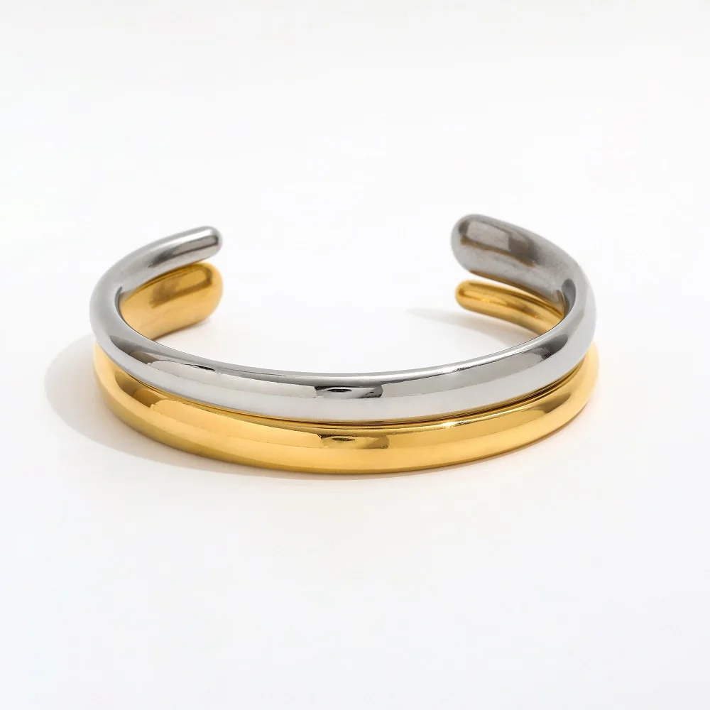 High End 18k PVD  Gold Plated Stainless Steel Irregular Cambered Surface Chunky Cuff Bracelet for Women Wholesale Jewelry