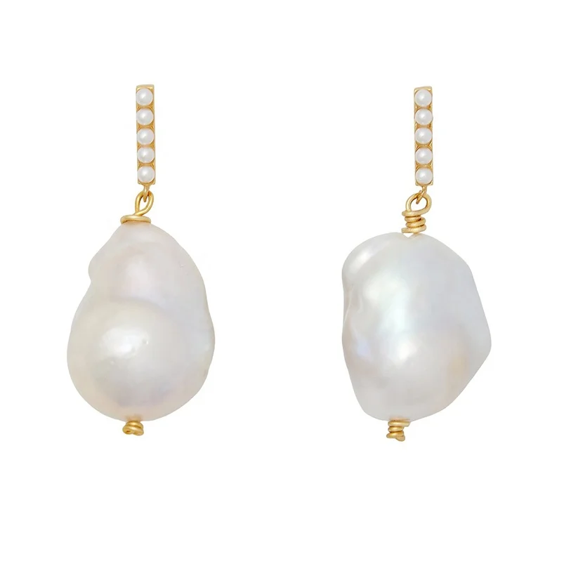 

Gemnel unique jewelry bar charm drop 925 silver baroque freshwater pearl earrings