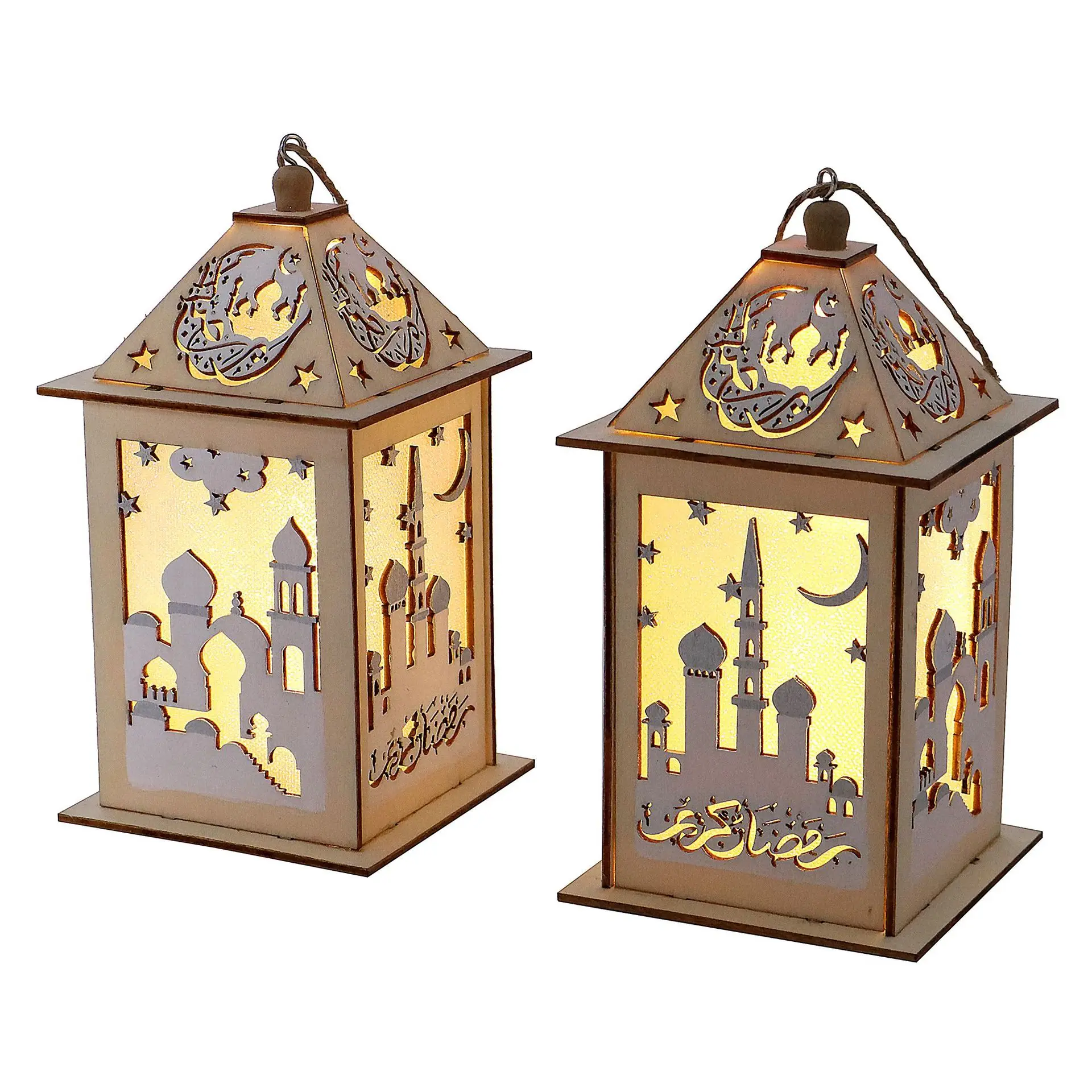 

New Design Eid Mubarak Lights Three-dimentional Solid Ramadan Lamp Wooden Creative Lights Ornament Eid Lantern Decorations