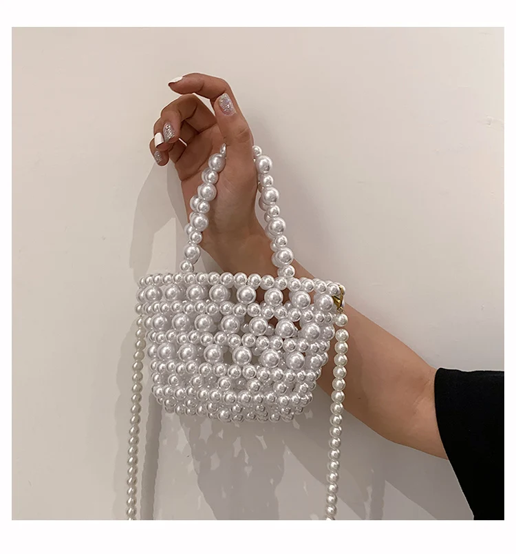 

Summer New Beaded Bag Female 2021 pearl Chain Obliquely Woven Cute Mini Rhinestones Bag