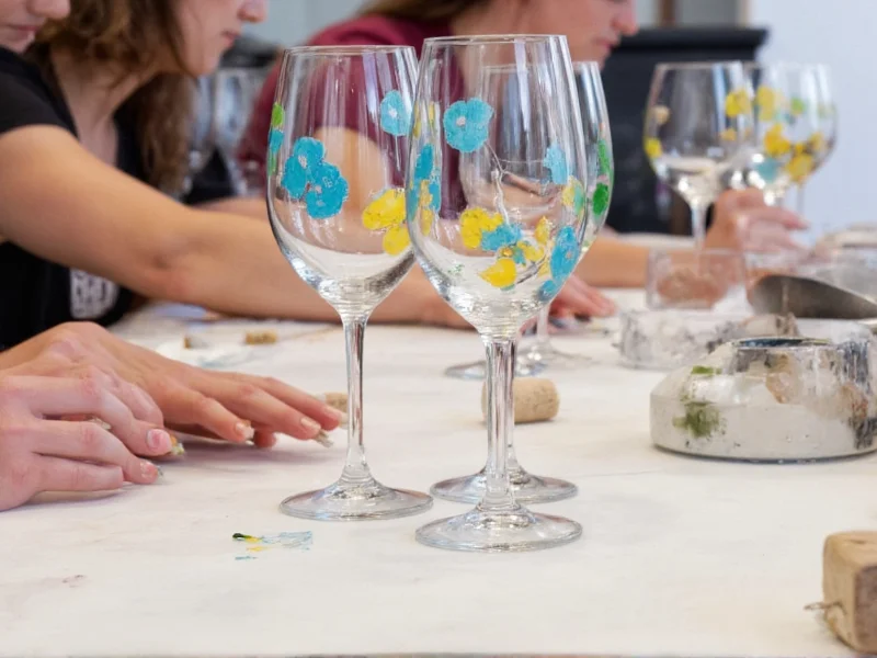 Hand-painted wine glasses at The Cork and Craft San Diego workshop