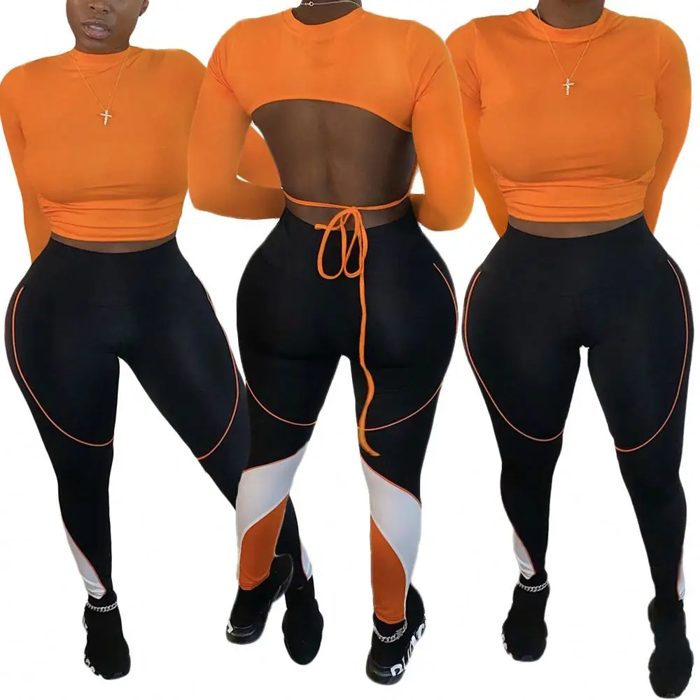 

2021 Two piece casual jogger set back strap 2 piece women sport tracksuits, As pics