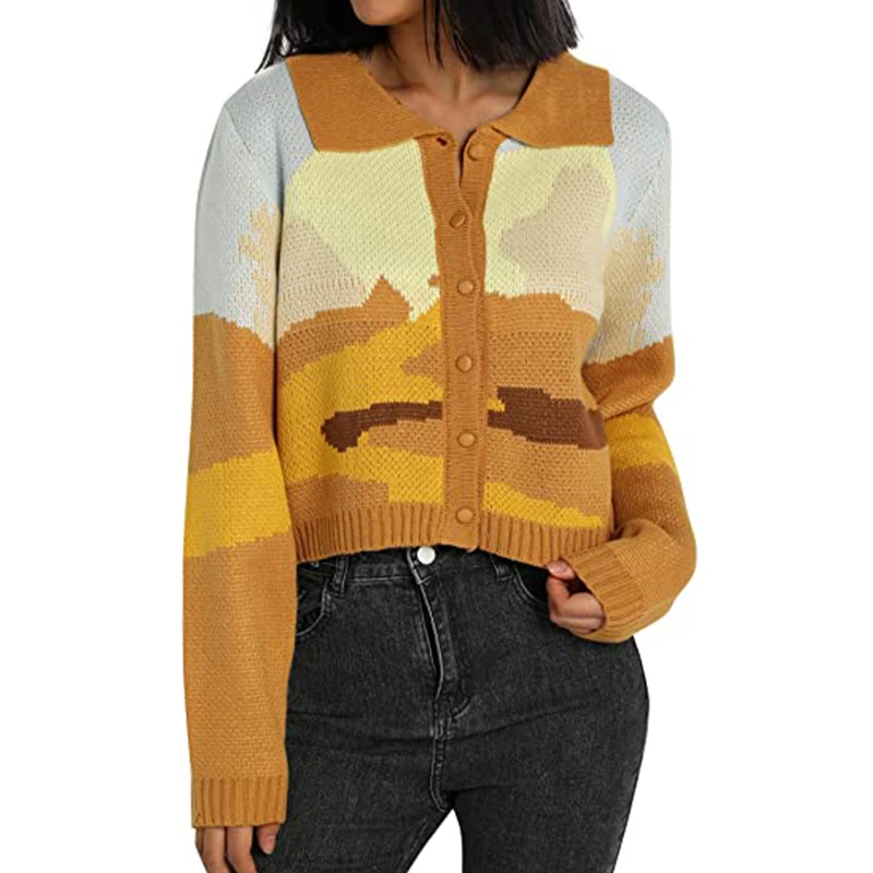 

2021 Winter Fashion Custom Logo Jacquard Designer Kniwear Y2K Crop Top Women's Cardigan Sweater