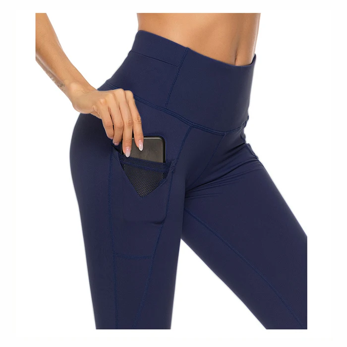 Latest Design Nylon Spandex Woman Gym Clothes Fitness Sport Wears Yoga Leggings Pants with 2 Side Phone Pockets