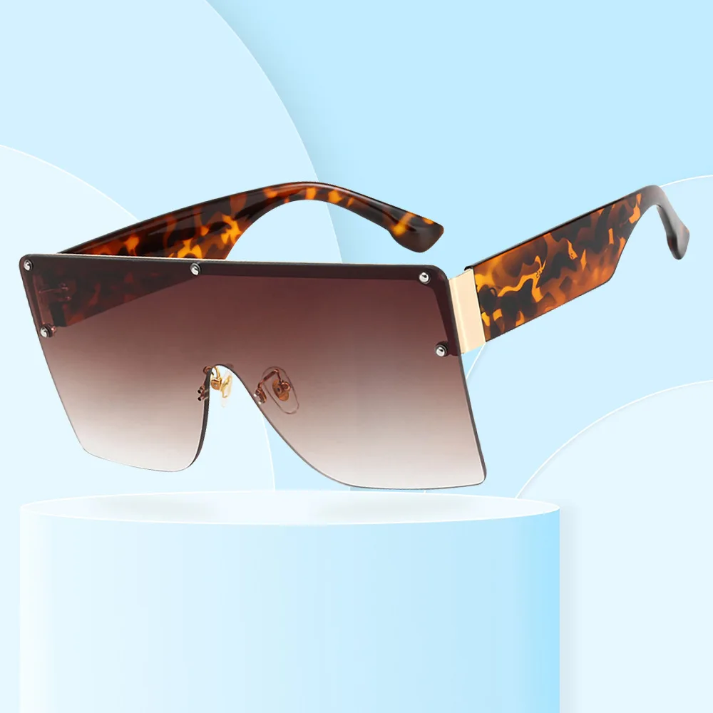 

2022 New arrival frameless designer leopard women men sunglasses rimless oversized one piece gradient square sunglasses, Picture shown
