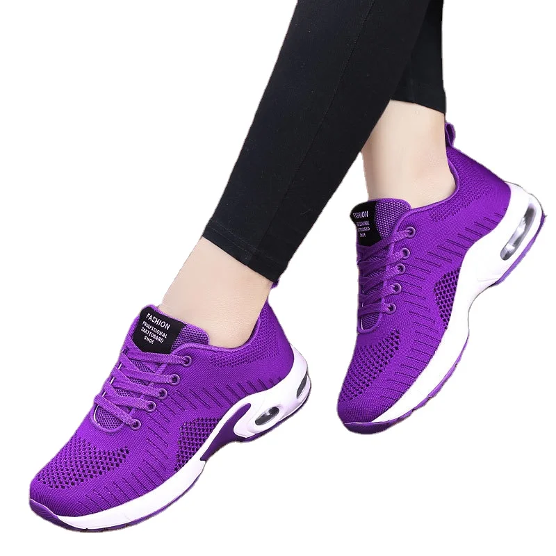 

women's air cushion flying woven sports shoes, Black white pink purple