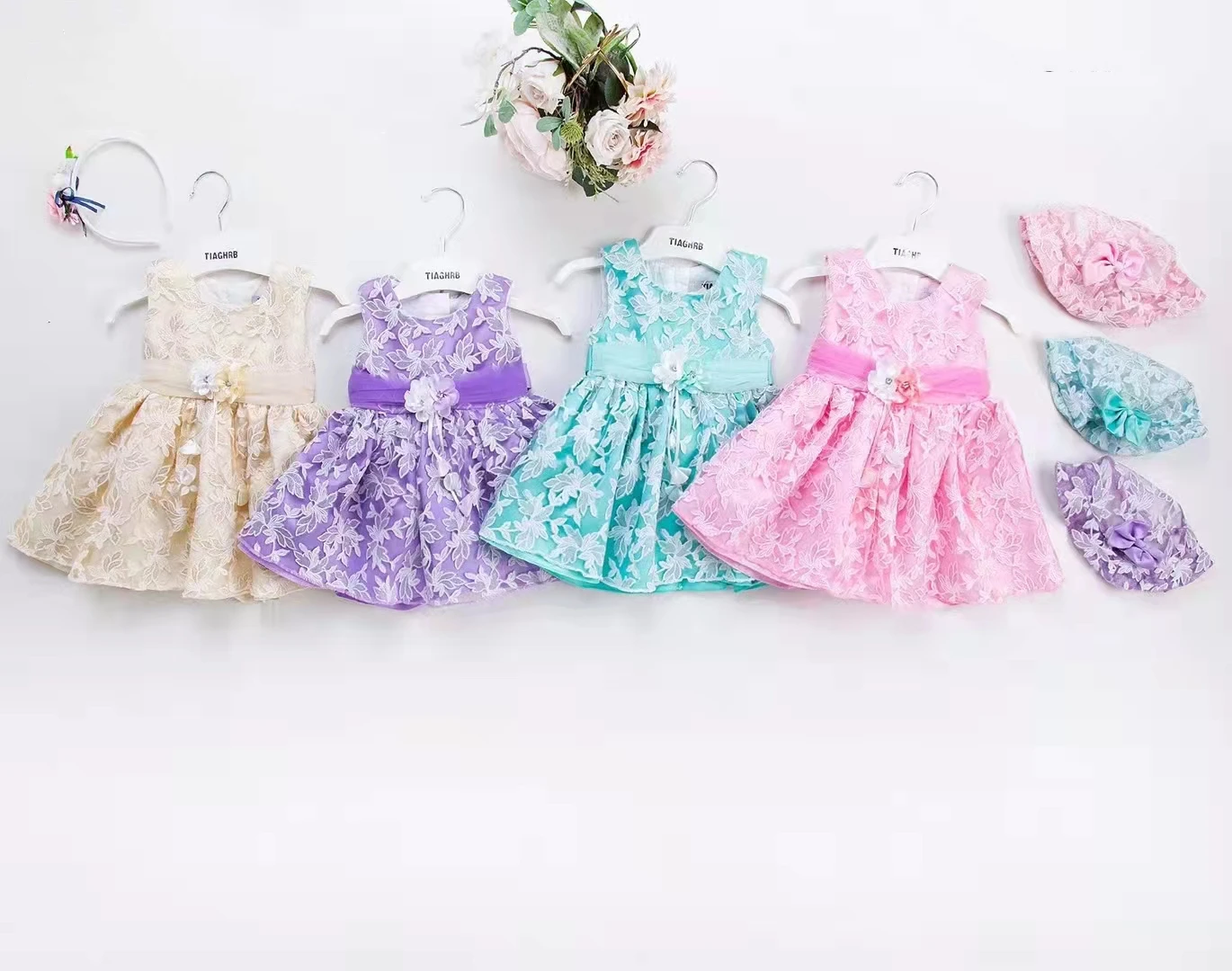 

New Arrivals 2022 Summer baby dresses set Bows Appliques baby dress kids Breathable sashes baby girl frock