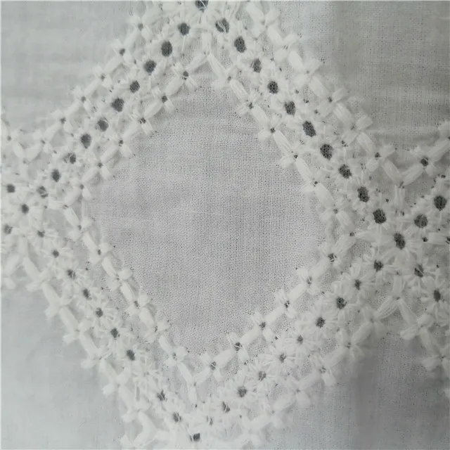 

soft fabric 100% cotton voile with diamond design eyelet embroidery fabric white color, Accept customized color