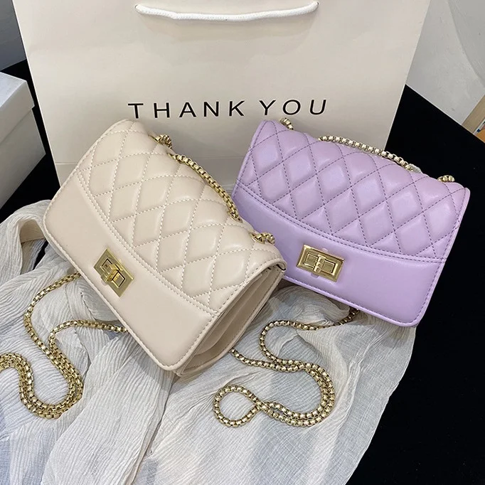 

2021 latest popular design hand bag woman single shoulder chain purses girls purple handbag for young lady