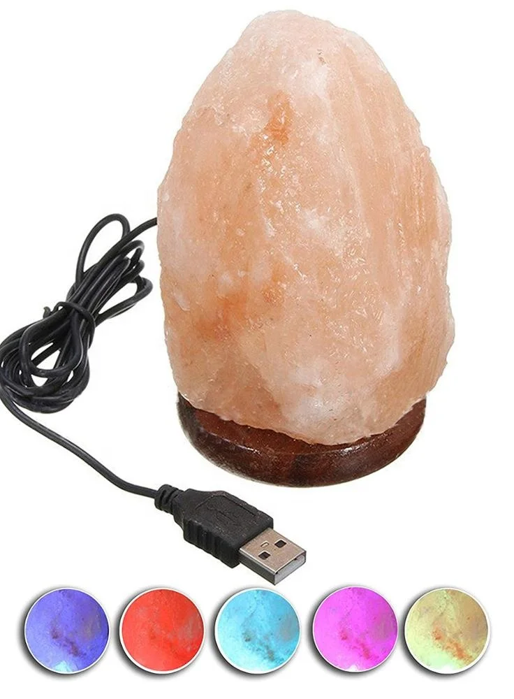 
USB Himalayan Crystal Natural Salt Lamp with Wooden Base In Multiple Colors 