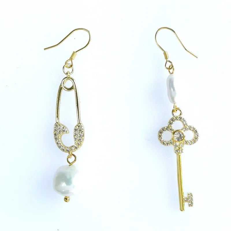

E360 Best Selling Gold Plated Bear Drop Color Cubic Zirconia Geometric Twisted silver Hook Pearl Earring